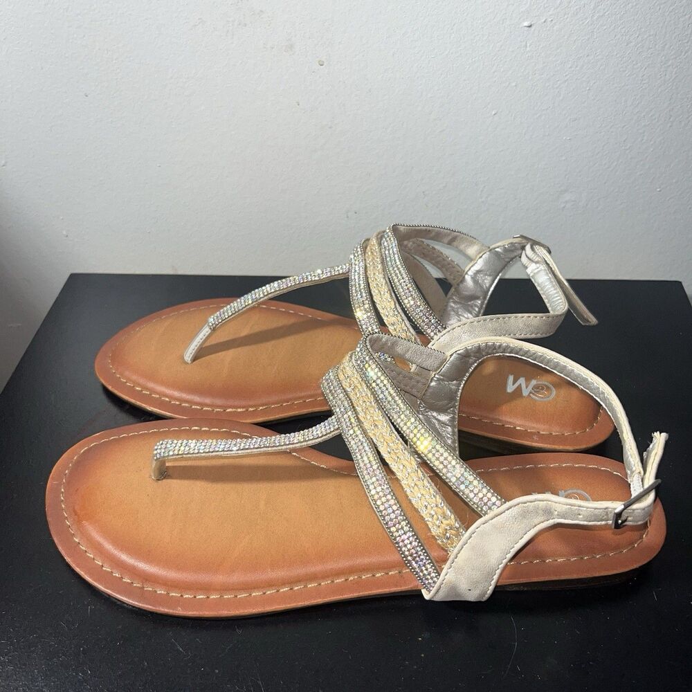 Carmen Steffens CS Sandals Lady Size 10 M Silver And Gray With Rhinestones